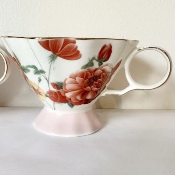 Meritage Set of 2 Coffee Mug/Tea Cups Pink Orange stoneware 19oz -3” Beautiful - Picture 4 of 10